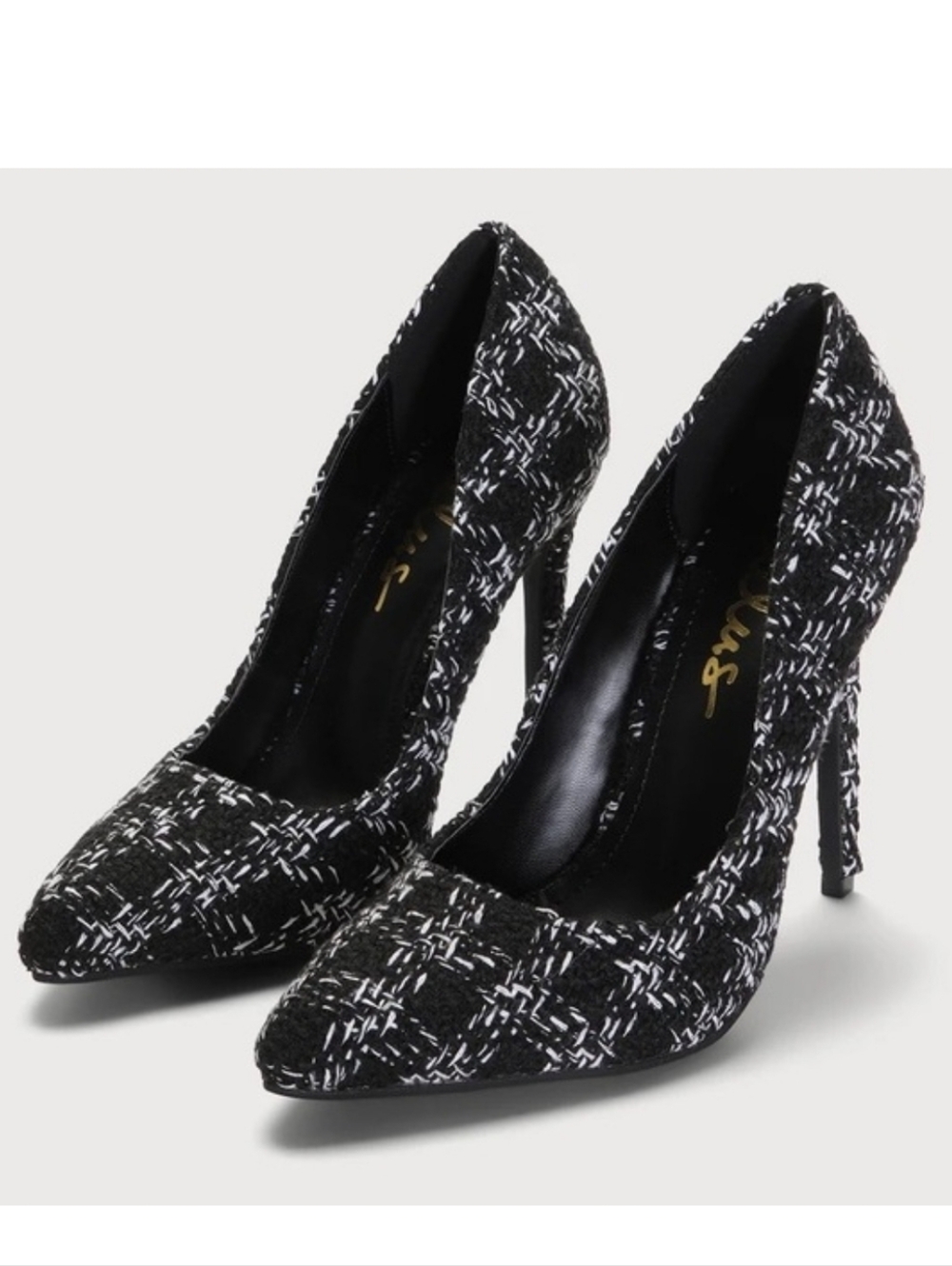 Lulu's Black and White Tweed Pointed Stiletto Heels Size 10 Nwot - Picture 3 of 7